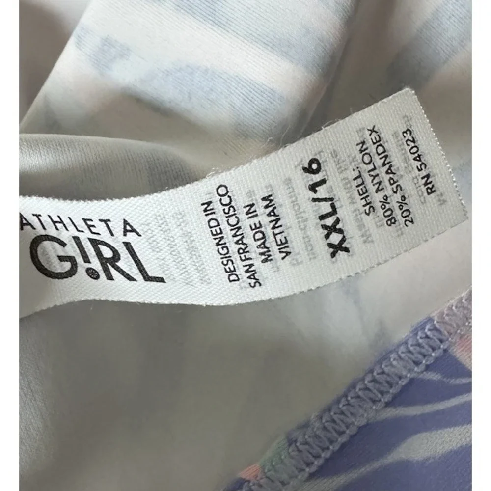 Athleta‎ Girls Swim Palm Oasis Rash Guard Short Sleeve Top Size XXL 16 Beach